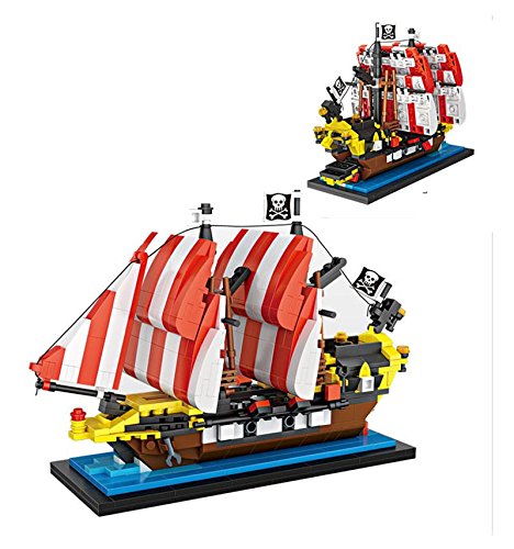 SGerste LOZ Black Seas Barracuda Barco Pirata Mini DIY Montaje Bloque de Construcción Ladrillo para Niños Regalo