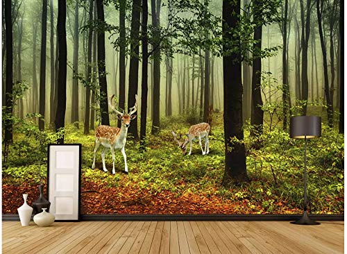 SHANGZHIQIN Fondo geométrico estereoscópico 3d mural, naturaleza de paisaje de bosque de ciervos brumosos