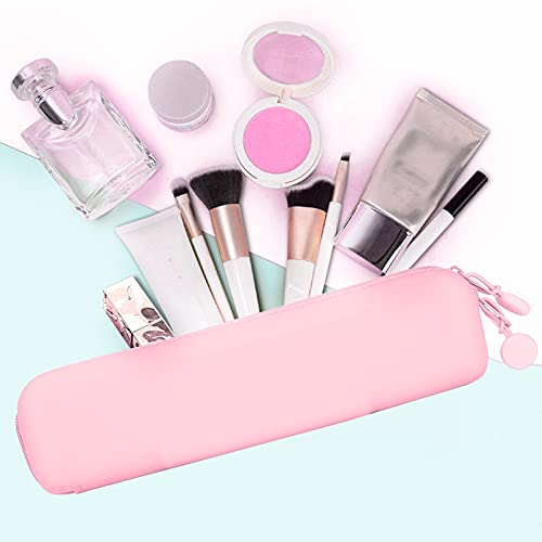 Shanrya Estuche para Lápices, Mini Estuche para Lápices de Silicona Hermético para Viajes de Negocios, Escuela para Suministros de Maquillaje Cosmético(Rosa (pequeña))