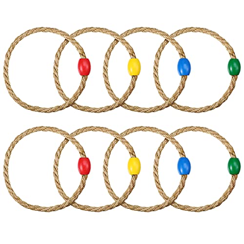 Shappy 8 Piezas Anillos de Juegos de Lanzamiento de Madera Aros Tejos Circulares de Juego de Lanzar de Jardín Tejas de Cuerda de Madera Juguetes al Aire Libre para Juego de Aros