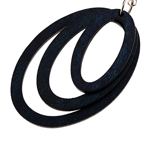 sharprepublic Pendientes Colgantes de Tres Aros Ovalados de Madera Natural, Joyería de Boda Boho con Perno Prisionero para Mujer - Azul, Círculos