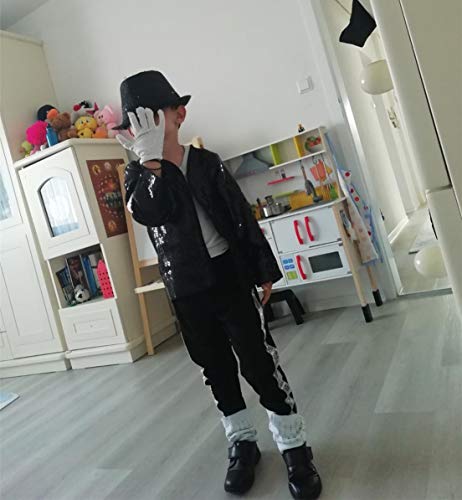 Shuanghao Halloween Navidad Cosplay Adecuado para fanáticos de Michael J Billie Jean guante Hecha a mano Brillante Rhinestone Punk Concierto Fiesta Disfraz Accesorios Guante (mano derecha-Small)