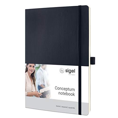 SIGEL CO310 Conceptum - Libreta con tapa blanda, 18.7 x 27 cm, cuadriculado, color negro