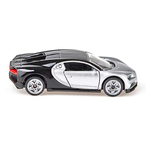 siku 1508, Coche deportivo Bugatti Chiron, Vehículo de juguete para niños, Metal/Plástico, Plateado/Negro, Apertura de puertas