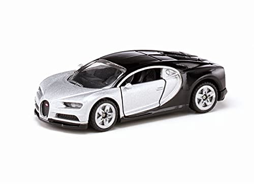 siku 1508, Coche deportivo Bugatti Chiron, Vehículo de juguete para niños, Metal/Plástico, Plateado/Negro, Apertura de puertas