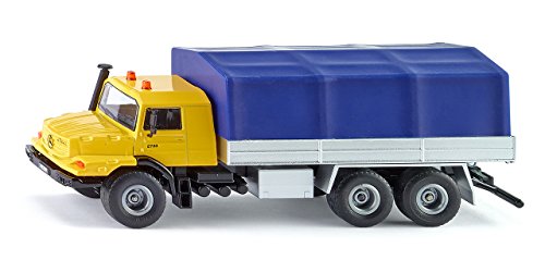 siku 3547 Camión Mercedes-Benz con plataforma abierta y lona, 1:50, Metal/Plástico, Amarillo/Azul, Plataforma inclinable