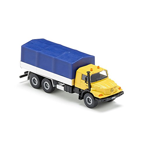 siku 3547 Camión Mercedes-Benz con plataforma abierta y lona, 1:50, Metal/Plástico, Amarillo/Azul, Plataforma inclinable