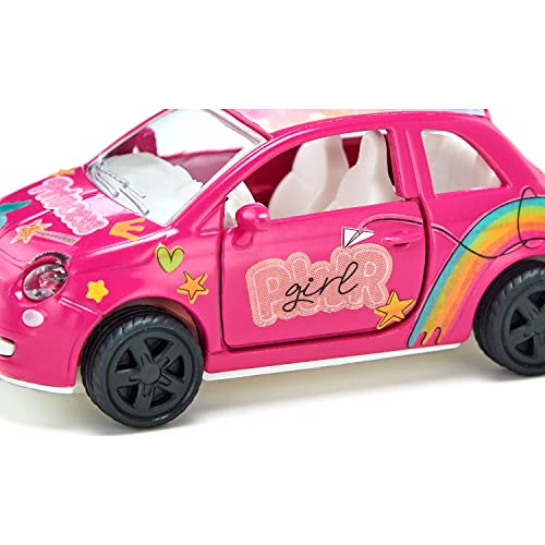 siku 6503, Set de manualidades Style my siku, Fiat 500 Princesa, Metal/plástico, Rosa, Coche de juguete incl. hoja de pegatinas para diseño individual