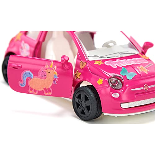 siku 6503, Set de manualidades Style my siku, Fiat 500 Princesa, Metal/plástico, Rosa, Coche de juguete incl. hoja de pegatinas para diseño individual