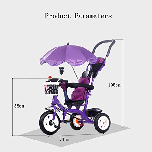 Sillas de paseo Cochecito de bebé Triciclo de niños de 8 meses y 5 años con sombrilla, manija de empuje desmontable Pedal de niños de múltiples funciones Trike bicicleta de bicicleta, cochecito de beb