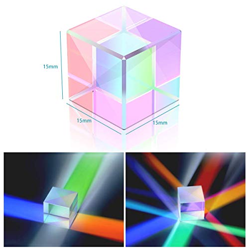 SIMUER Cristal Óptico Plaza de Prisma, 15mm Cubo del Prisma Cristal Refractor Prisma para Enseñar Espectro de Luz Física de Fotografía