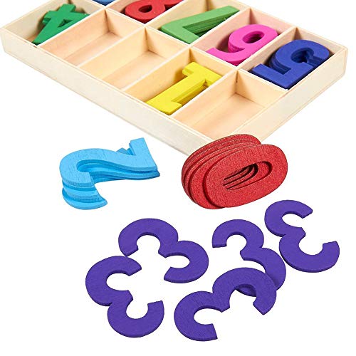 SIMUER Juego de Letras y números de Madera de 216 pcs - Letras mayúsculas de Madera con Bandeja de Almacenamiento - Letras de Madera de Alfabeto para Manualidades con números de Madera Natural Suave