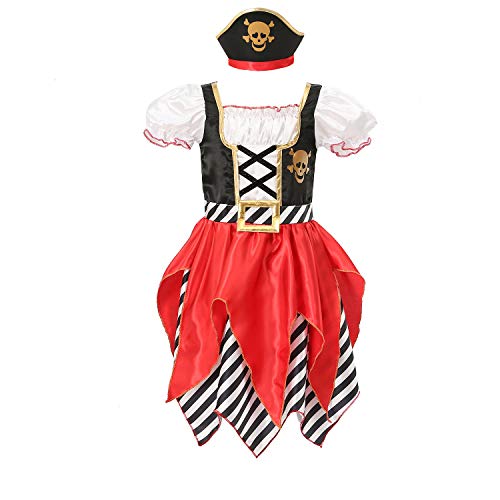 Sincere Party Disfraz de pirata para niñas, princesa bucanera, con sombrero de pirata, talla 5-6 años