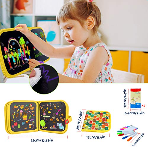 Sinwind Pizarra Portatil Infantil Tabla de Dibujo Portátil para Niños, Tablero de Dibujo de Graffiti, Libros Blandos de Pizarra Reutilizable, con 12 Plumas de Colores 14 Página (Oso)