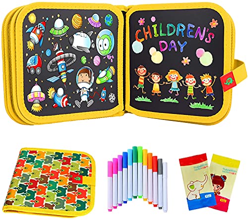 Sinwind Pizarra Portatil Infantil Tabla de Dibujo Portátil para Niños, Tablero de Dibujo de Graffiti, Libros Blandos de Pizarra Reutilizable, con 12 Plumas de Colores 14 Página (Oso)