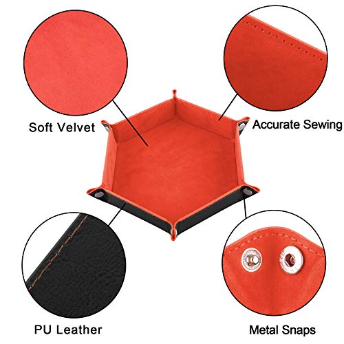 SIQUK 4 Piezas Bandeja Dados Cuero PU y Terciopelo Tablero Dados Plegable para DND RPG Juegos de Mesa, Azul Real, Naranja, Camel y Negro