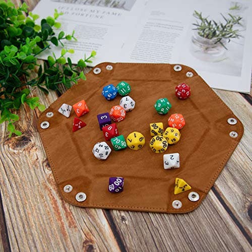 SIQUK 4 Piezas Bandeja Dados Cuero PU y Terciopelo Tablero Dados Plegable para DND RPG Juegos de Mesa, Azul Real, Naranja, Camel y Negro