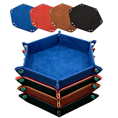 SIQUK 4 Piezas Bandeja Dados Cuero PU y Terciopelo Tablero Dados Plegable para DND RPG Juegos de Mesa, Azul Real, Naranja, Camel y Negro