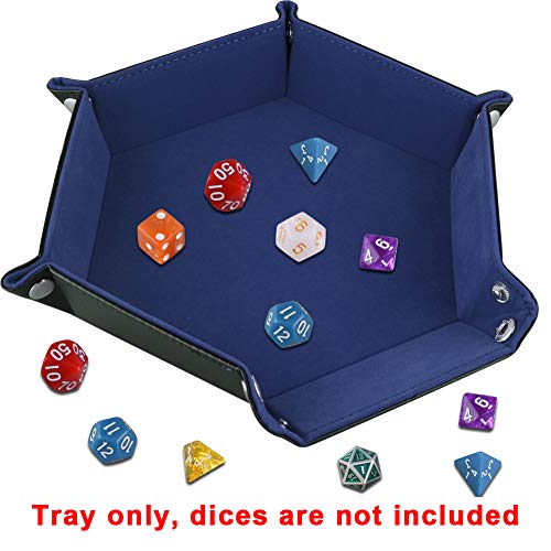 SIQUK Tablero de Dados Bandeja de Dados de Doble, Cuero Plegable de hexágono PU y Soporte de Dados de Terciopelo Azul Oscuro para Mazmorras y Dragones Juego de Dados D&D y Otros Juegos de Mesa