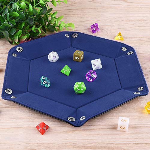 SIQUK Tablero de Dados Bandeja de Dados de Doble, Cuero Plegable de hexágono PU y Soporte de Dados de Terciopelo Azul Oscuro para Mazmorras y Dragones Juego de Dados D&D y Otros Juegos de Mesa