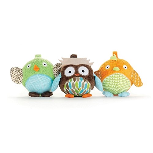 Skip Hop Treetop Friends - Trío de búhos de peluche con anilla para silla de paseo