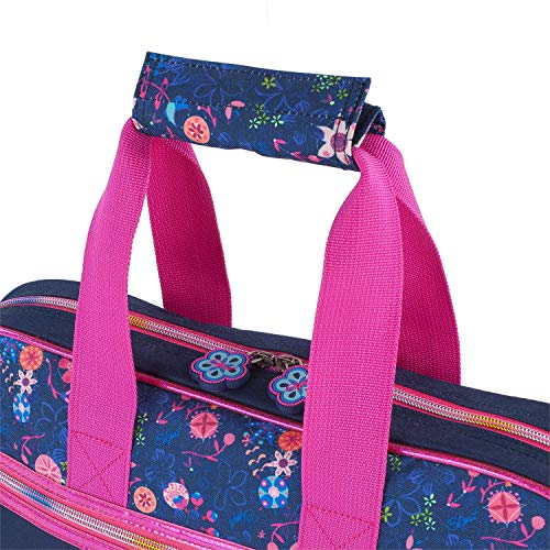 SKPAT - Cartera Infantil Niña Estampado Floral con Purpurina. Maletín Extraescolar. Blocs Libretas Libros. Tamaño A4. Cómoda Ligera 131506, Color Marino