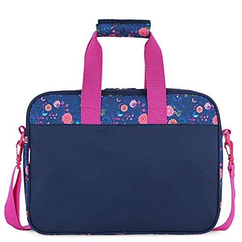 SKPAT - Cartera Infantil Niña Estampado Floral con Purpurina. Maletín Extraescolar. Blocs Libretas Libros. Tamaño A4. Cómoda Ligera 131506, Color Marino