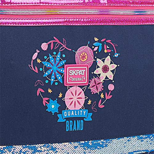 SKPAT - Cartera Infantil Niña Estampado Floral con Purpurina. Maletín Extraescolar. Blocs Libretas Libros. Tamaño A4. Cómoda Ligera 131506, Color Marino