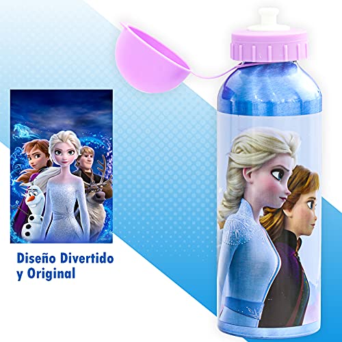 SKYLINE Cantimplora Infantil 500 ML, Frozen, Botella Aluminio para Niñas, Con Tapa Hermética, Sin BPA, Para Llevar a la Escuela, Parque, Deportes etc