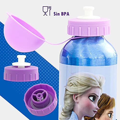 SKYLINE Cantimplora Infantil 500 ML, Frozen, Botella Aluminio para Niñas, Con Tapa Hermética, Sin BPA, Para Llevar a la Escuela, Parque, Deportes etc