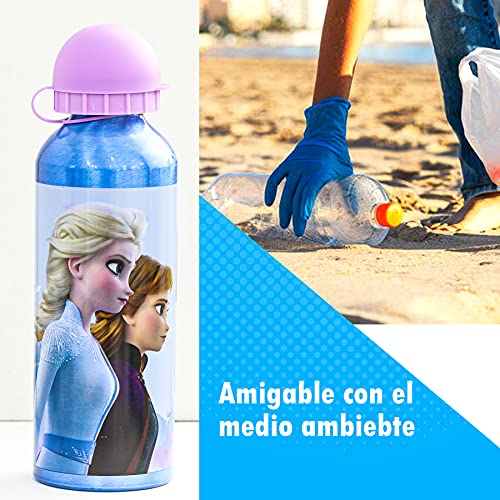 SKYLINE Cantimplora Infantil 500 ML, Frozen, Botella Aluminio para Niñas, Con Tapa Hermética, Sin BPA, Para Llevar a la Escuela, Parque, Deportes etc