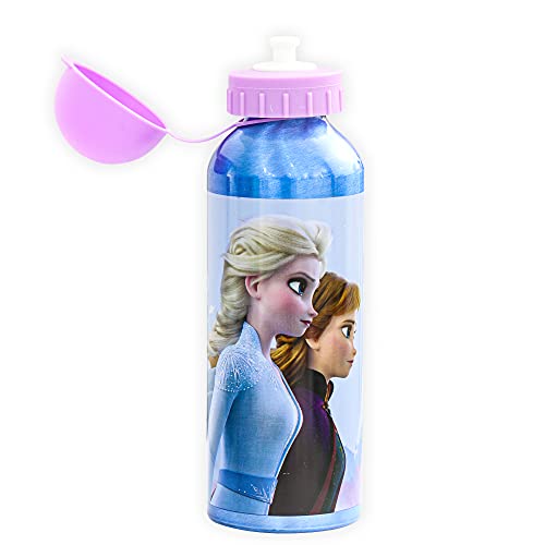 SKYLINE Cantimplora Infantil 500 ML, Frozen, Botella Aluminio para Niñas, Con Tapa Hermética, Sin BPA, Para Llevar a la Escuela, Parque, Deportes etc