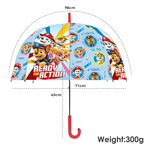 SKYLINE Paraguas para Niños, Paw Patrol, Campana Transparente, Paraguas Infantil, Poliéster, 72cm diámetro, Vuelta al Cole, Ideal para Niños