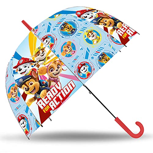 SKYLINE Paraguas para Niños, Paw Patrol, Campana Transparente, Paraguas Infantil, Poliéster, 72cm diámetro, Vuelta al Cole, Ideal para Niños