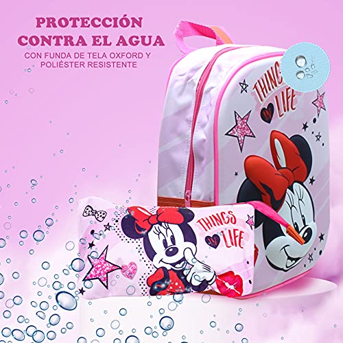 SKYLINE Set Mochila Infantil 3D y Estuche Escolar, Minnie, Mochila Escolar, 25x31x10 CM, Mochila Poliéster + EVA, Material Escolar Vuelta al Cole, Ideal para Niños