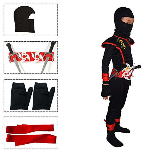 skyllc Disfraz de ninja para niños, niños, juego de cosplay de ninja con guantes, dardos, bayoneta, para juegos de rol, Halloween, Navidad, fiesta, carnaval, talla L