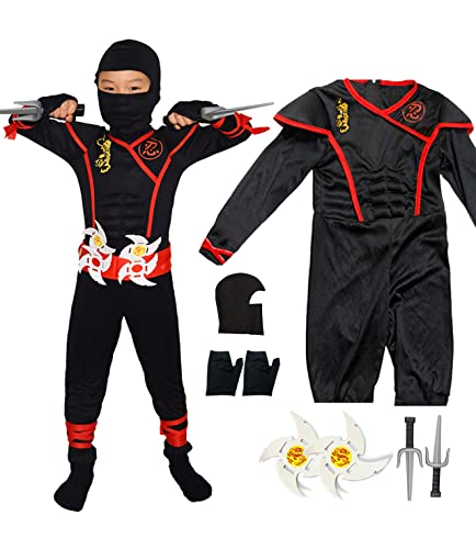 skyllc Disfraz de ninja para niños, niños, juego de cosplay de ninja con guantes, dardos, bayoneta, para juegos de rol, Halloween, Navidad, fiesta, carnaval, talla L