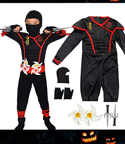 skyllc Disfraz de ninja para niños, niños, juego de cosplay de ninja con guantes, dardos, bayoneta, para juegos de rol, Halloween, Navidad, fiesta, carnaval, talla L