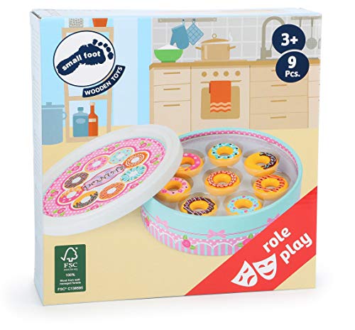 small foot company-Donuts small foot, 8 piezas en una bonita caja de regalo, tienda comercial, certificada 100% FSC, barnizada con colores inofensivos. Juguetes, multicolor By Legler 11069