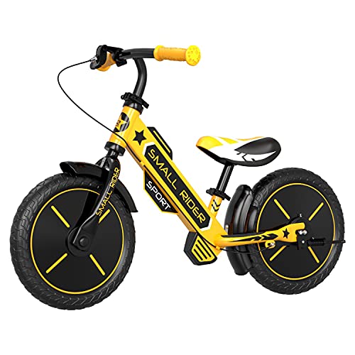 Small Rider Sports EVA, Bicicleta sin Pedales, 12 Pulgadas, Ultraligera, Sillín y Manillar Ajustables, Frenos x2, para niños y niñas a Partir de 3 años (Amarillo)