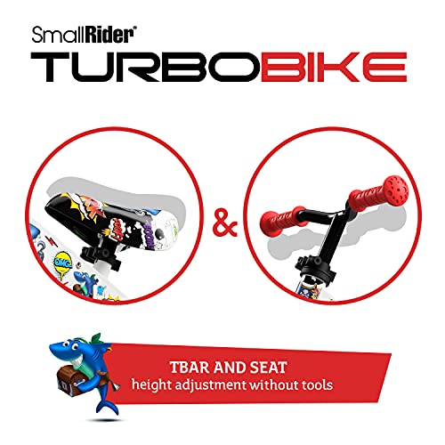 Small Rider Turbo, Bicicleta sin Pedales, Rueda Variable de PU con luz, Asiento y Manillar Ajustables, Increíble Regalo de cumpleaños, Balance Bike para Bebé de 18 Meses o más (Rojo)