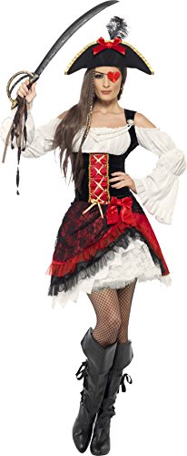 Smiffy'S 23281L Traje De Dama Pirata Glamurosa Con Vestido Y Sombrero, Rojo, L - Eu Tamaño 44-46