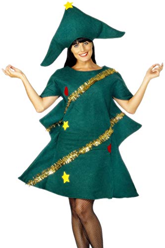 Smiffys-28265 Disfraz de árbol de Navidad, con túnica y Gorro, Color Verde, Tamaño único (Smiffy'S 28265)