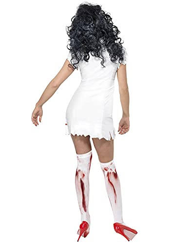 Smiffys-34132XS Halloween Disfraz de Enfermera Zombi, con Vestido, mascarilla y Adorno para la Cabeza, Color Blanco, XS-EU Tamaño 32-34 (Smiffy'S 34132XS)