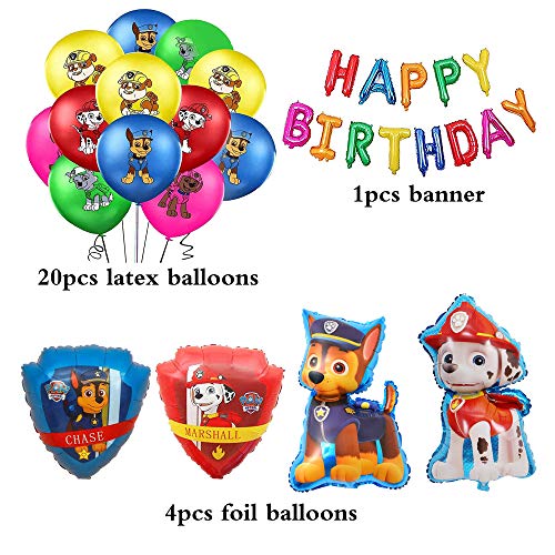 smileh Decoración Cumpleaños Patrulla Canina Globos Pancarta de Feliz Cumpleaños para Niños Adultos Decoraciones de Fiesta