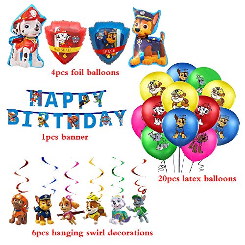 smileh Decoración Cumpleaños Patrulla Canina Globos Pancarta de Feliz Cumpleaños Remolinos Colgantes Decoraciones para Niños Adultos Decoraciones de Fiesta