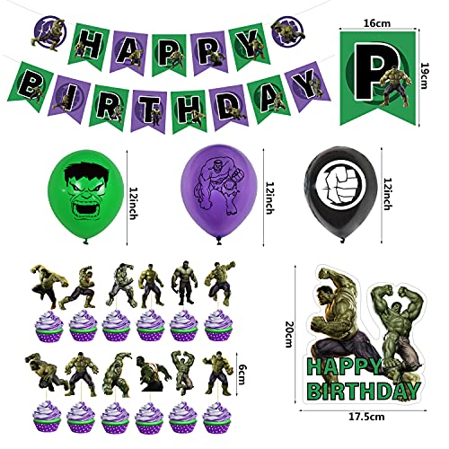 smileh Decoraciones de Fiesta Cumpleaños Hulk Globos Pancarta de Feliz Cumpleaños Adorno para Pastel Avengers Globos de Fiesta para Niños Suministros de Fiesta Cumpleaños Temáticos Vengadores