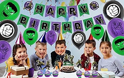 smileh Decoraciones de Fiesta Cumpleaños Hulk Globos Pancarta de Feliz Cumpleaños Adorno para Pastel Avengers Globos de Fiesta para Niños Suministros de Fiesta Cumpleaños Temáticos Vengadores