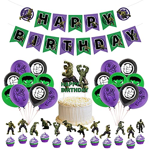 smileh Decoraciones de Fiesta Cumpleaños Hulk Globos Pancarta de Feliz Cumpleaños Adorno para Pastel Avengers Globos de Fiesta para Niños Suministros de Fiesta Cumpleaños Temáticos Vengadores