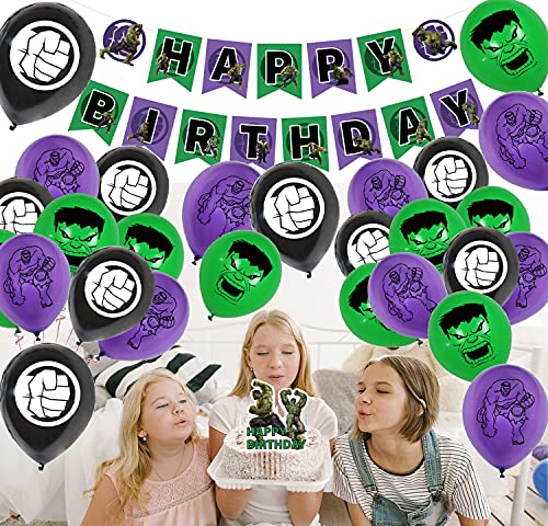 smileh Decoraciones de Fiesta Cumpleaños Hulk Globos Pancarta de Feliz Cumpleaños Adorno para Pastel Avengers Globos de Fiesta para Niños Suministros de Fiesta Cumpleaños Temáticos Vengadores